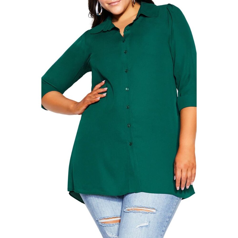 NWT Womens Size 12 City Chic Dark Green A-Line Button-Up Tunic Shirt Top NEW - Picture 3 of 6